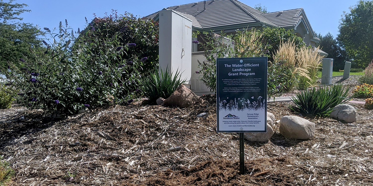 Grant sign installed in a garden